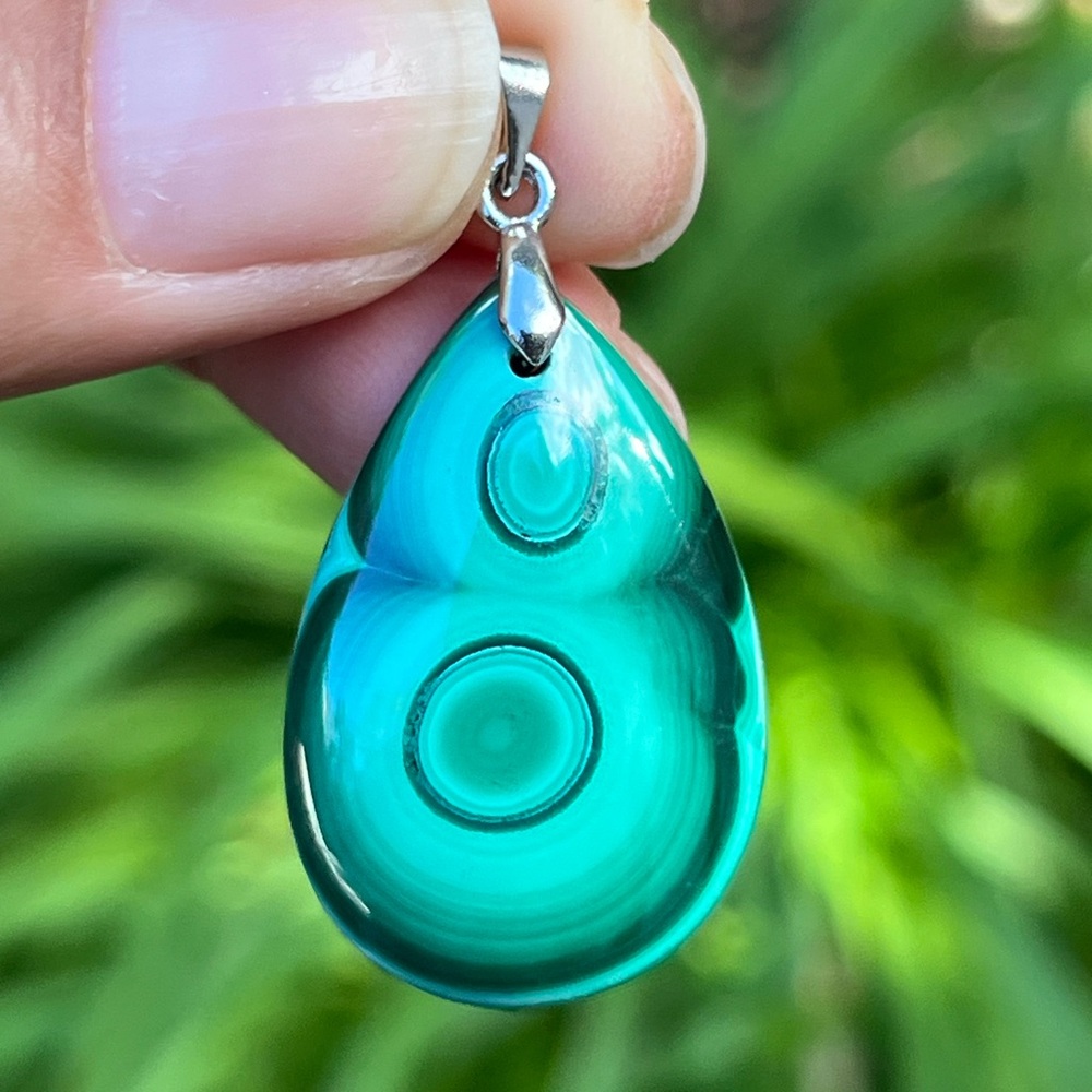 Sterling silver 925 stamped malachite pendant 0258‎